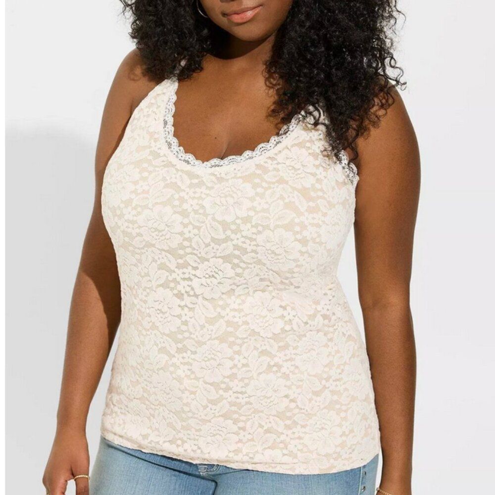 Torrid Stretch Lace V-Neck Cami Tank Top Ivory Nude Size 4 NWT